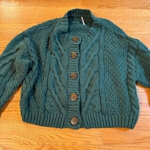 Free People Chunky Knit Cardigan in Dark Green